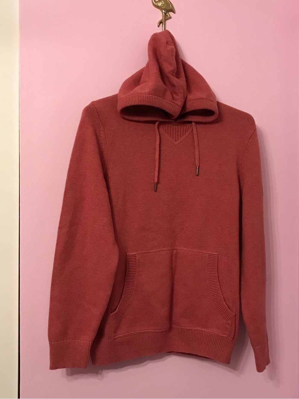 Vintage LL Bean pink hooded cotton cashmere hoodie sweater Size S